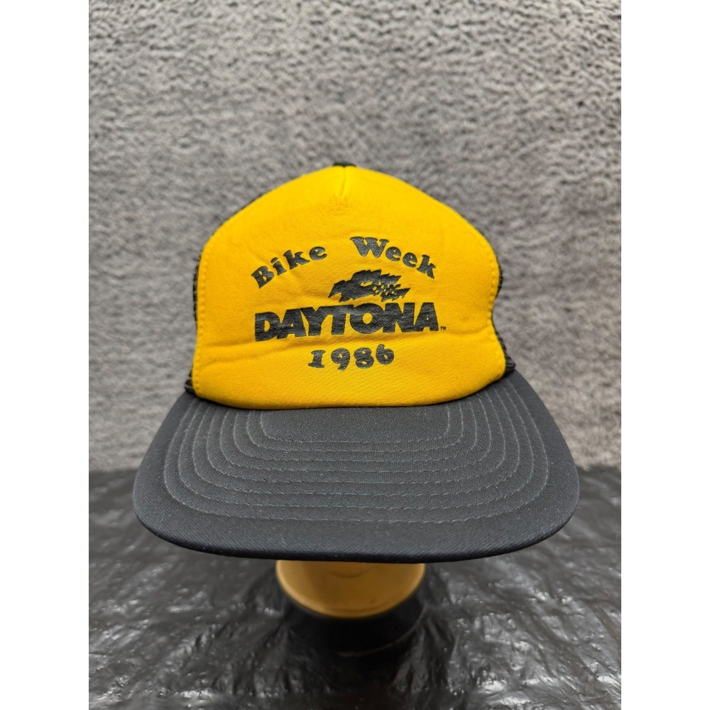 Vintage 1986 Daytona Bike Week Snapback Trucker Hat One Size Yellow Black